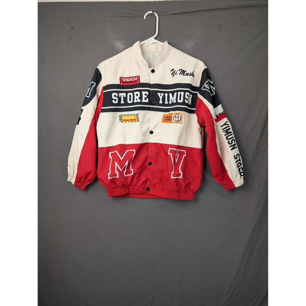Yi Mushn Store Kids Racing Jacket Red White Black Patches Size 9Y 7190